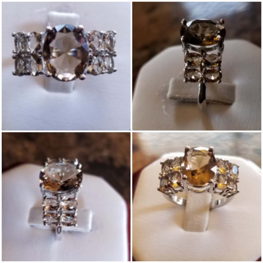 Genuine 5ct Smokey Topaz Cluster Ring Size 5.5 - Picture 2 of 7